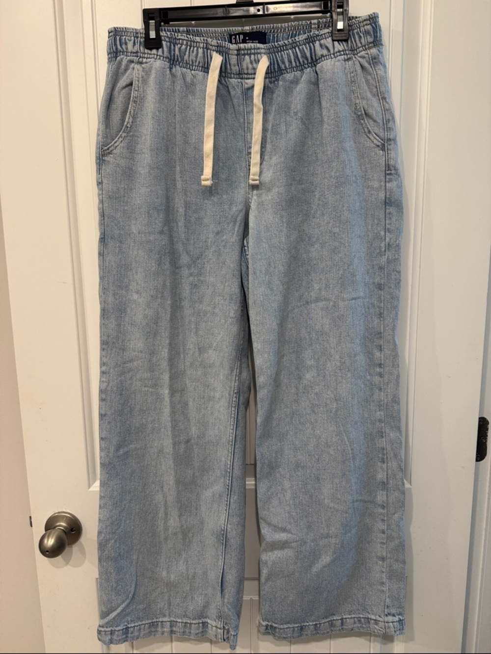 GAP Light Blue Wide Leg High Rise Drawstring Denim